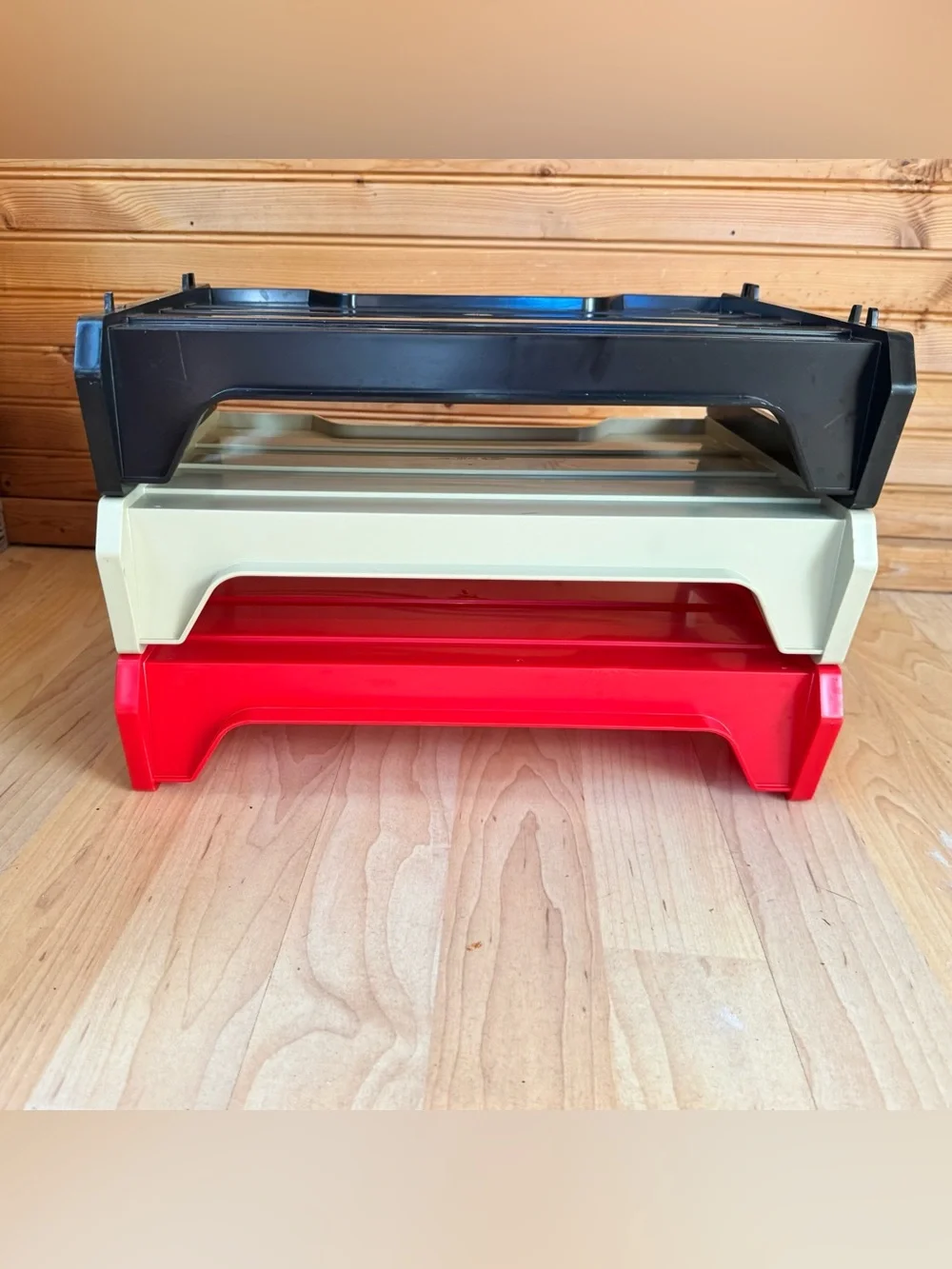 Vintage Office Trays Rogers Stackable Red Tan Black 70s Plastic Paper Sorter